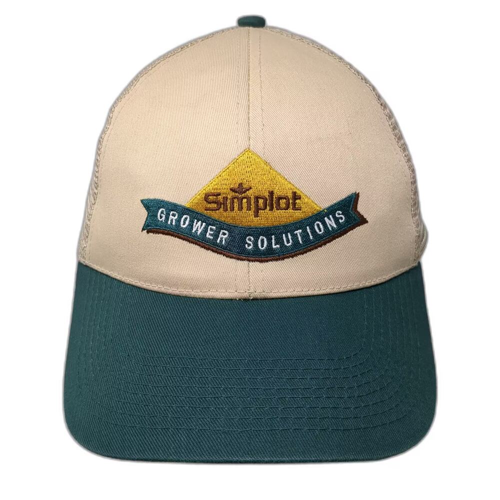 Simplot Trucker Hat Beige Green OS Snapback Grower Solutions Embroidered Mesh